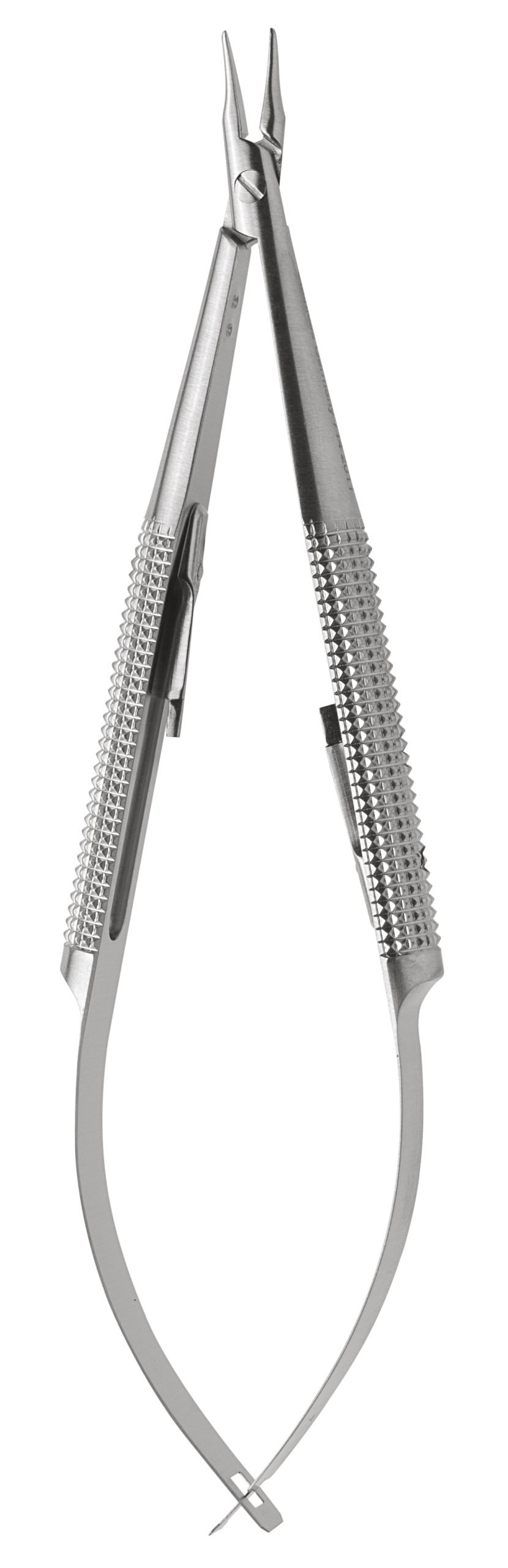 Barraquer Needle Holder 4 3/4″ curved with lock, delicate smooth