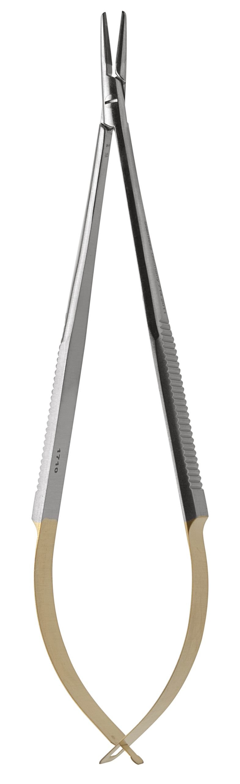 Castroviejo Needle Holder 5 1/4″ straight without lock, tungsten carbide serrated