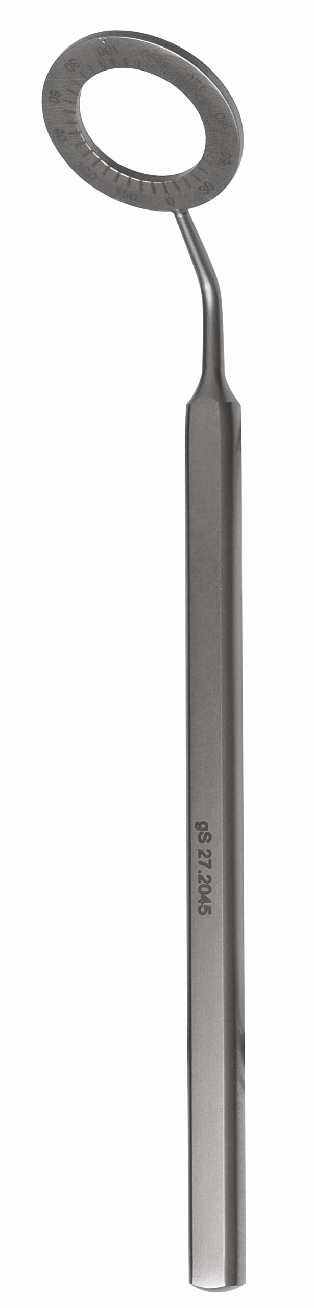 Mendez Degree Gauge, 4 1/2″, angled, 12.4mm inside diameter, 19.4mm outside diameter, 0-180 degrees
