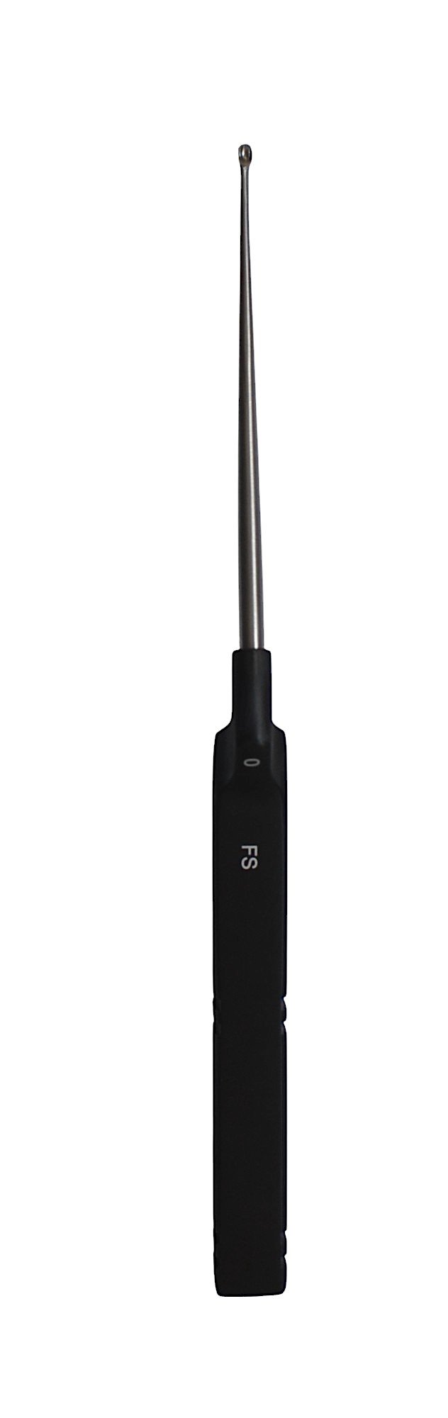 Micro Discectomy Cervical Curette 9 1/2″, forward straight, #0, offset black aluminum handle