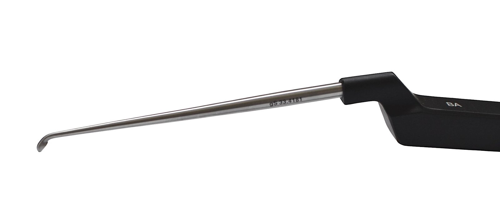Micro Discectomy Cervical Curette 9 1/2″, backward angled, #0, offset black aluminum handle - Image 3