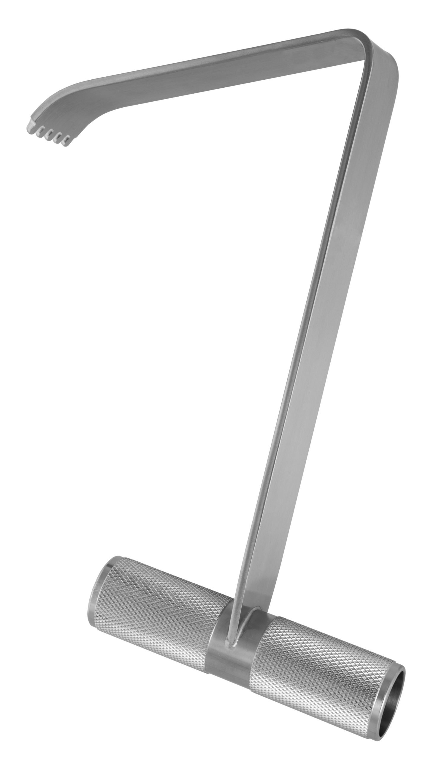 T-Handle Retractor 11″, 32mm x 110mm angled blade with teeth, blunt