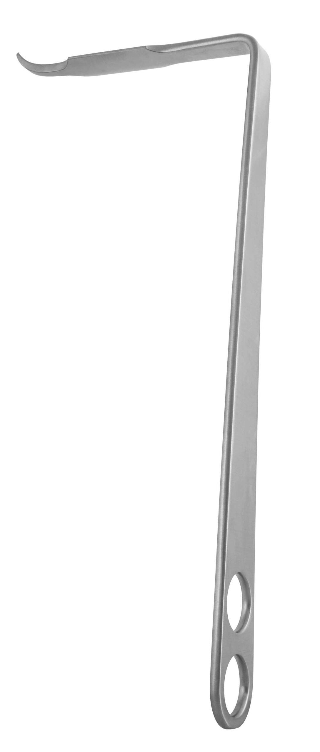 MKRetractor, Bent Hohmann 11 1/2″, 10″ hdl, 18mm blade, 90 deg, 4 1/4″ WL, blunt end, 2 holes