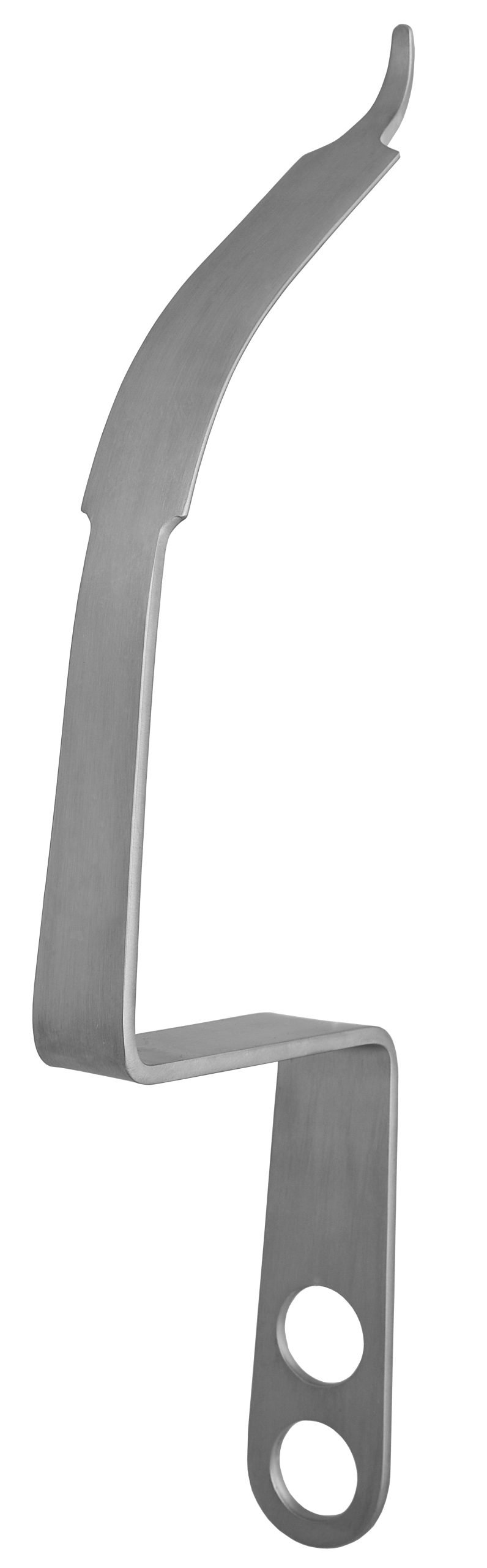 C-Retractor 12 1/2″, 22mm blade, angled, 4.35mm rounded blunt end, 2 holes