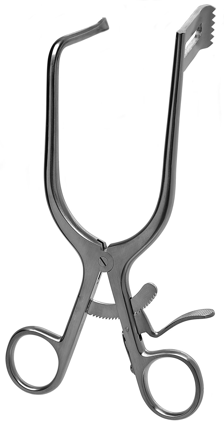 Discectomy Retractor 7″ 20x70mm right fenestrated blade, left prong with teeth