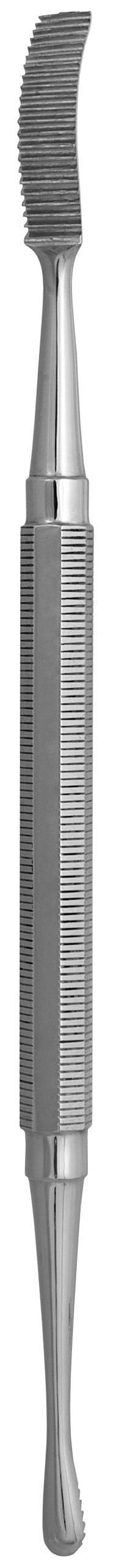Miller Colburn Bone File #3 double ended 7″, 7mm/5mm curved up/straight, downcutting, oval, serrated