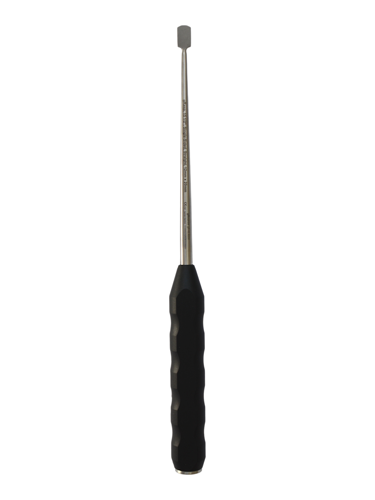 MKRasp, 15 1/2″, Single-Sided, Straight, 12mm x 20mm, with Silicone Handle, Black, Threaded
