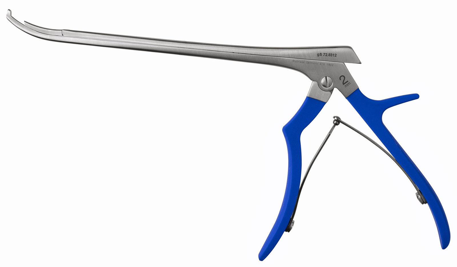 MKPunch Foraminotomy 8″, strong cvd fwd 2mm, Ferris-Smith-Kerrison silicone coated handle, blue