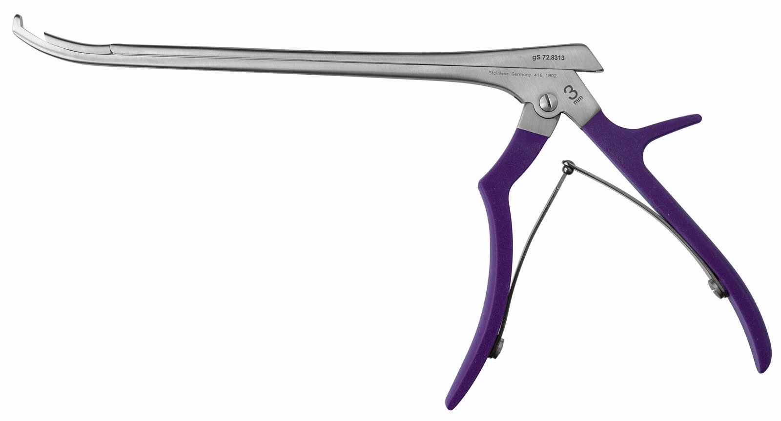 MKPunch Foraminotomy 8″, strong cvd fwd 3mm, Ferris-Smith-Kerrison silicone coated handle, purple