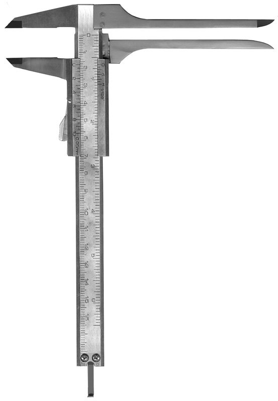 Caliper 9″ with 90mm long blades, delicate, inch and mm graduations, measures up to 5″ (127mm)