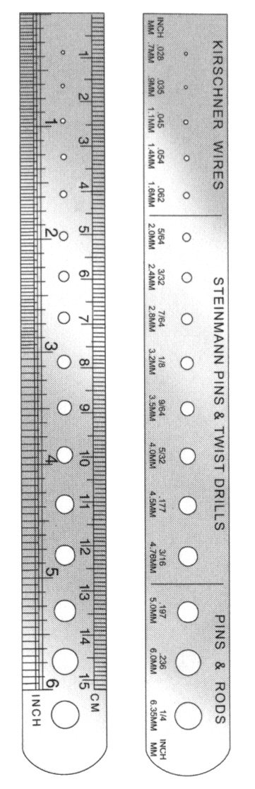 K-Wire Ruler and Pin Gauge 6 3/4″, measures up to 6″