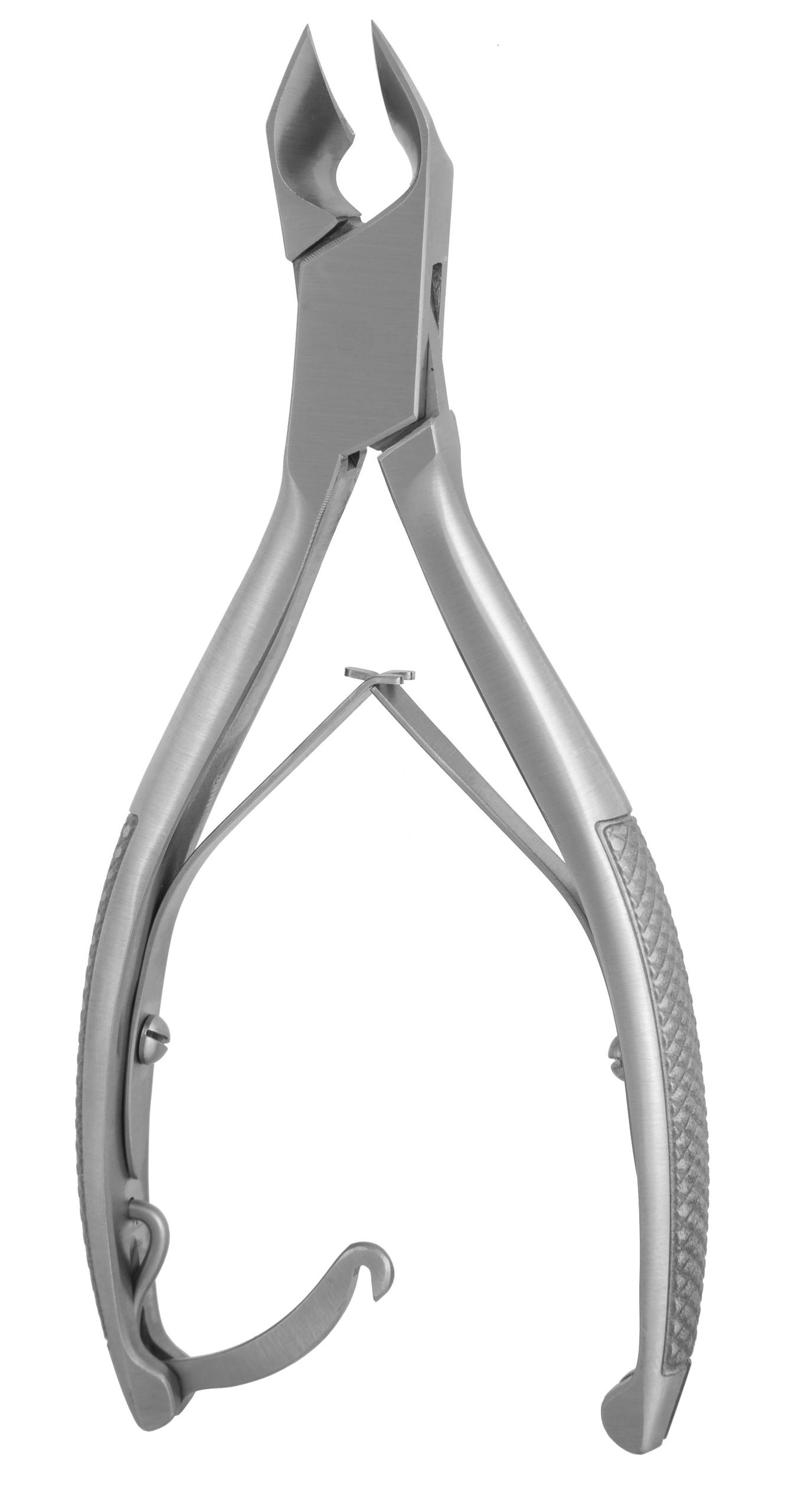 MKNail Nipper, Somdahl 5 1/2″, angled, concave, leaf spring, locking clip, knurled handle