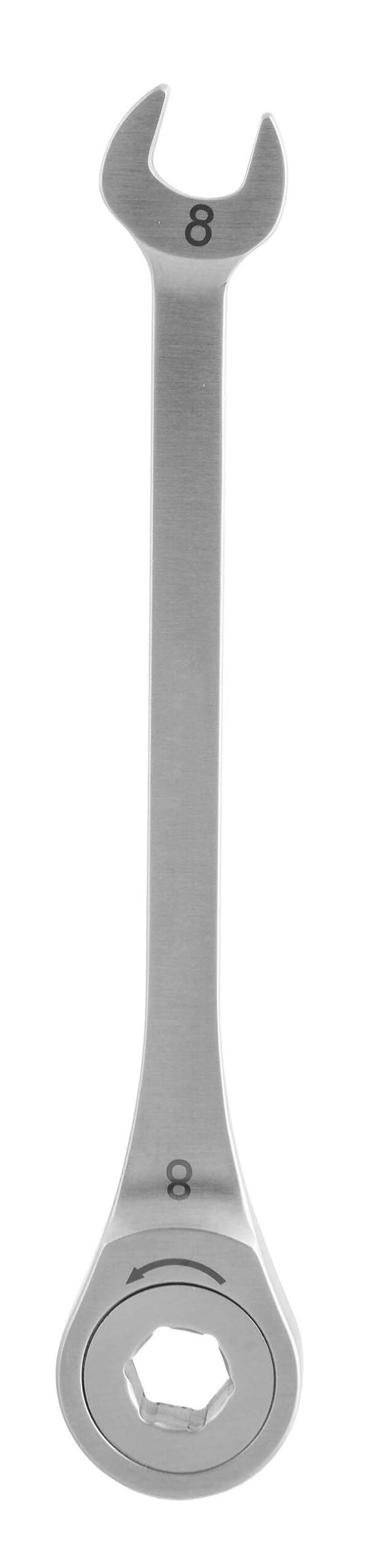 Combination Wrench 4 3/4″ open end 8mm, ratcheting 8mm, stainless steel