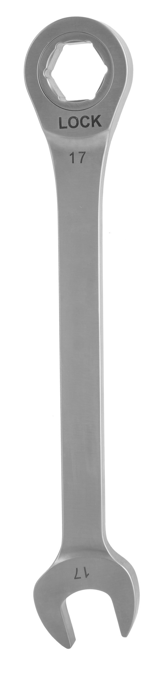 Combination Wrench 8″ open end 17mm, ratcheting 17mm, stainless steel