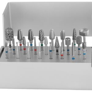 Burs Mini Rack, 4″ x 2 3/4″ x 1 1/2″, holds 23 burs, aluminum