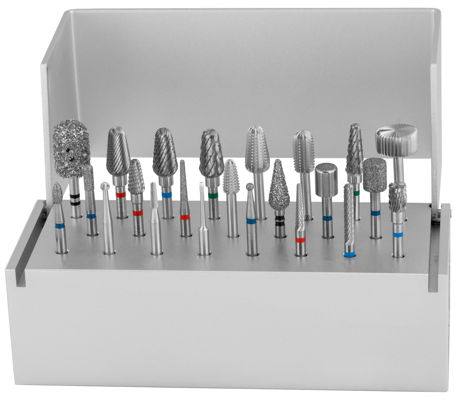 Burs Mini Rack, 4″ x 2 3/4″ x 1 1/2″, holds 23 burs, aluminum