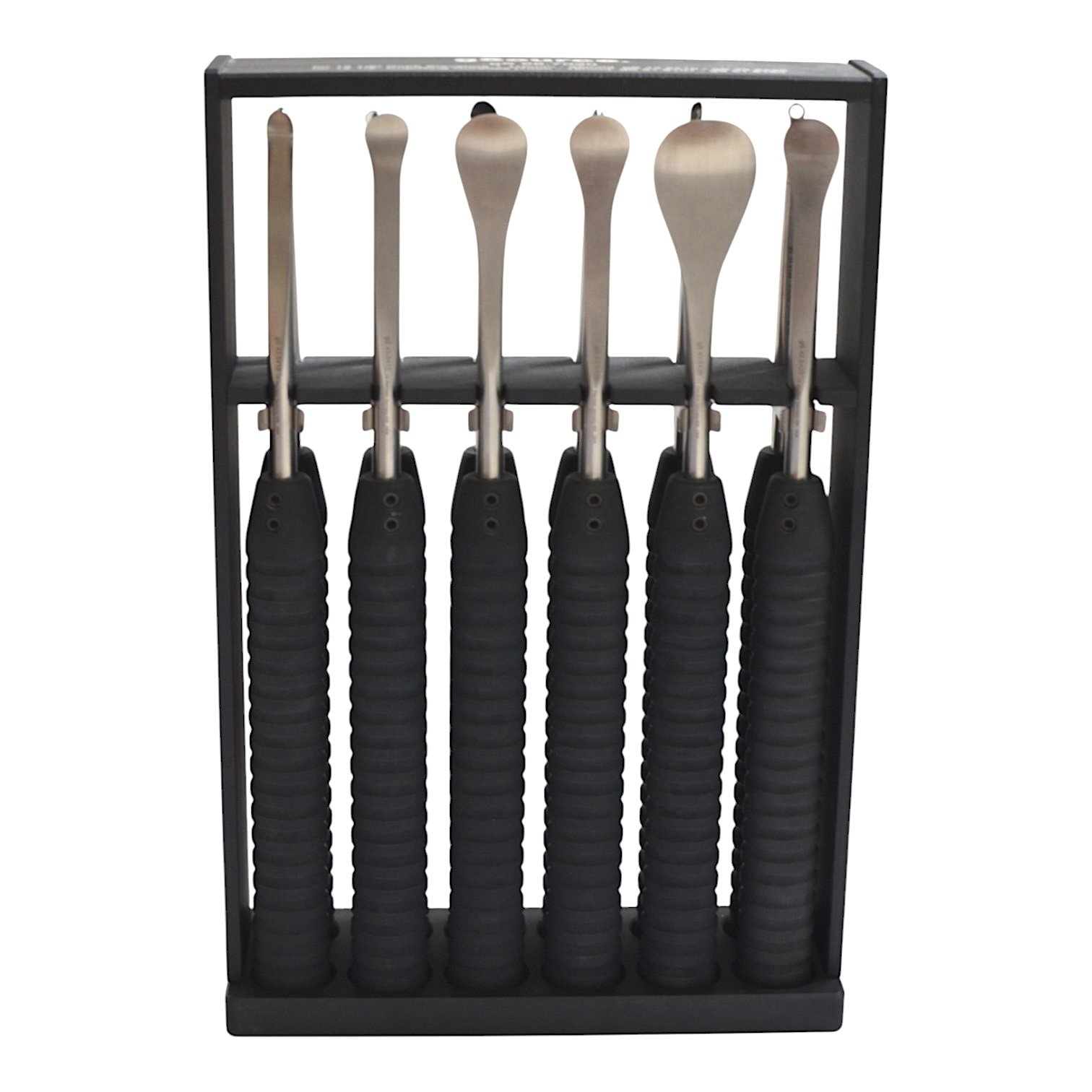 Instrument Rack 13 1/2″, holds 12 12 1/2″ Cobb Elevators MK 43.5410-43.5435, Cup and Ring Curettes MK 51.8107-51.8160, aluminum, black - Image 3