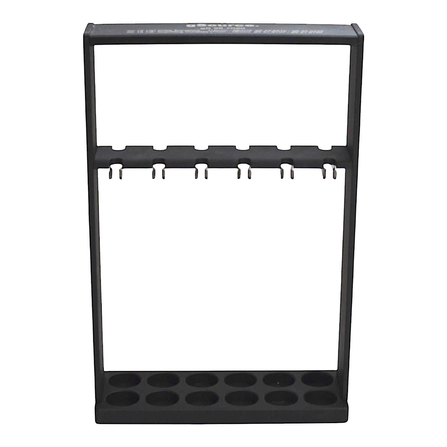 Instrument Rack 13 1/2″, holds 12 12 1/2″ Cobb Elevators MK 43.5410-43.5435, Cup and Ring Curettes MK 51.8107-51.8160, aluminum, black